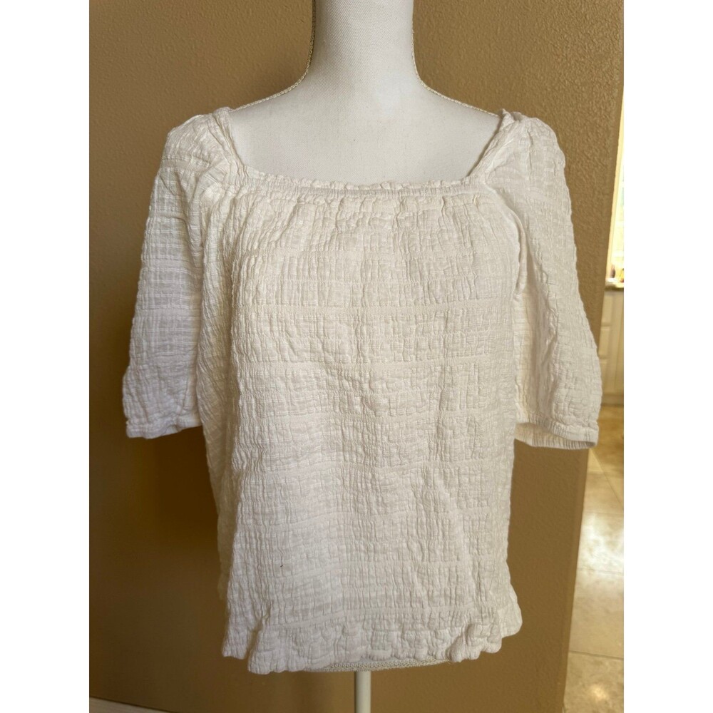 Wishlist White Square-Neck Smocked Peasant Top M/L